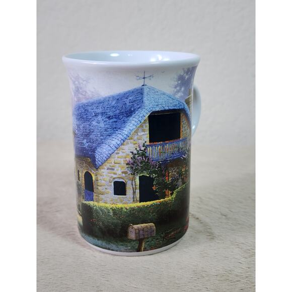 Thomas Kinkade Coffee Mug Teacup 10oz Lilac Cottage 2004 Porcelain 4" Vintage - Picture 4 of 12